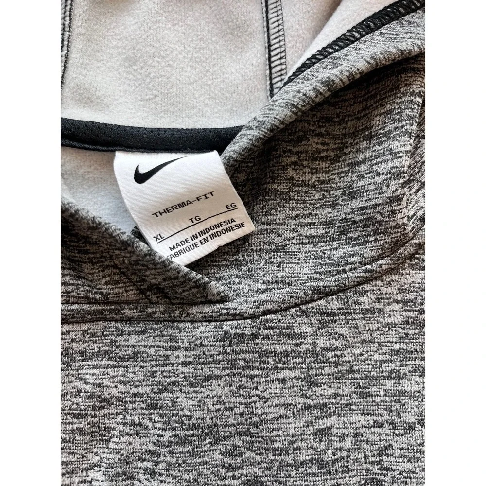 Nike Therma-Fit Hoodie Boys XL Heathered Gray Fleece Lined Swoosh Logo Pullover